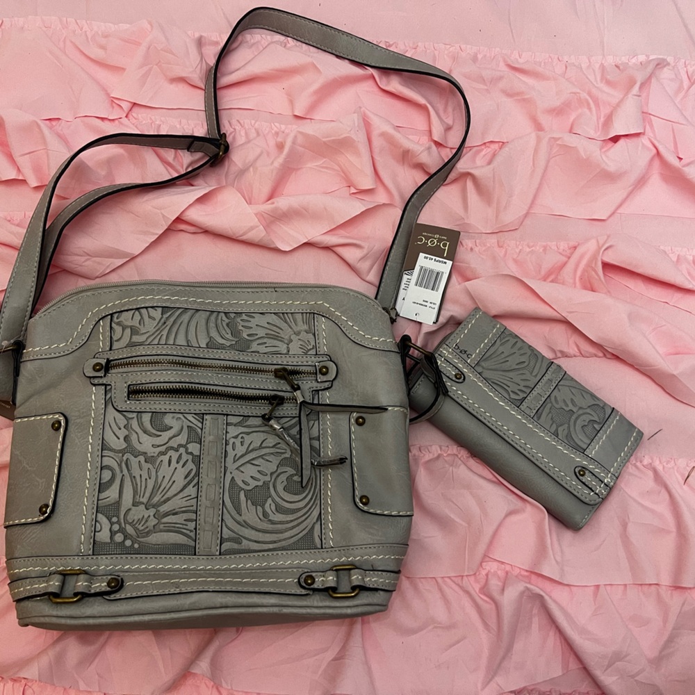 b.o.c. Gray Crossbody Bag with Floral Pattern